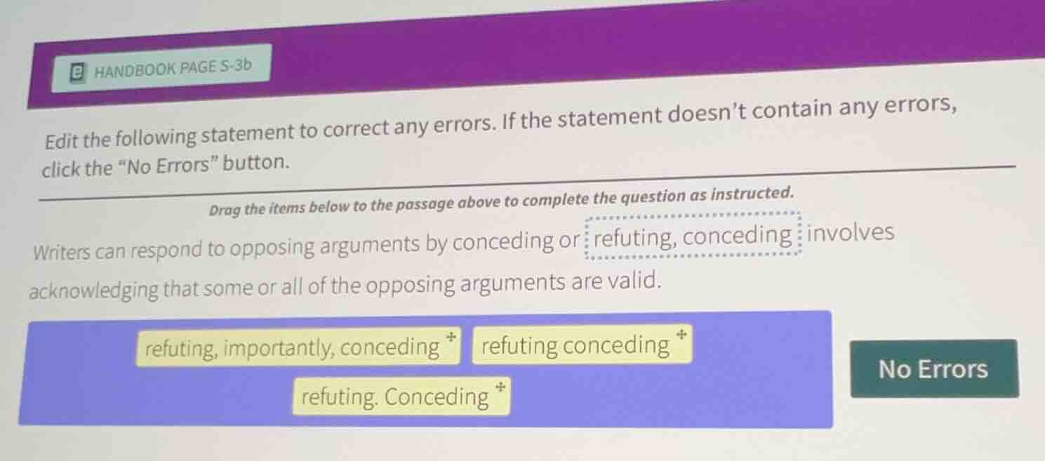 handbook page s-3b edit the following statement to correct any errors. …