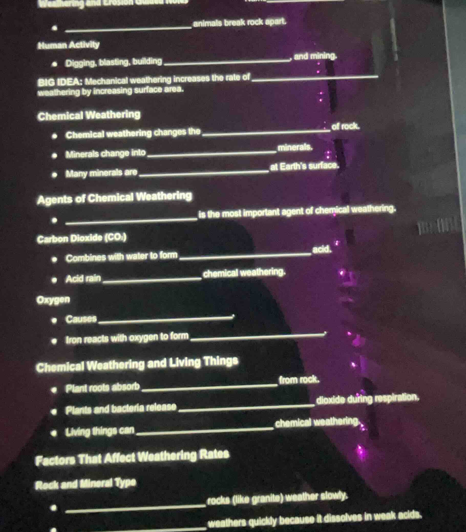 weathering and erosion guided notes - ______ animals break rock apart. …