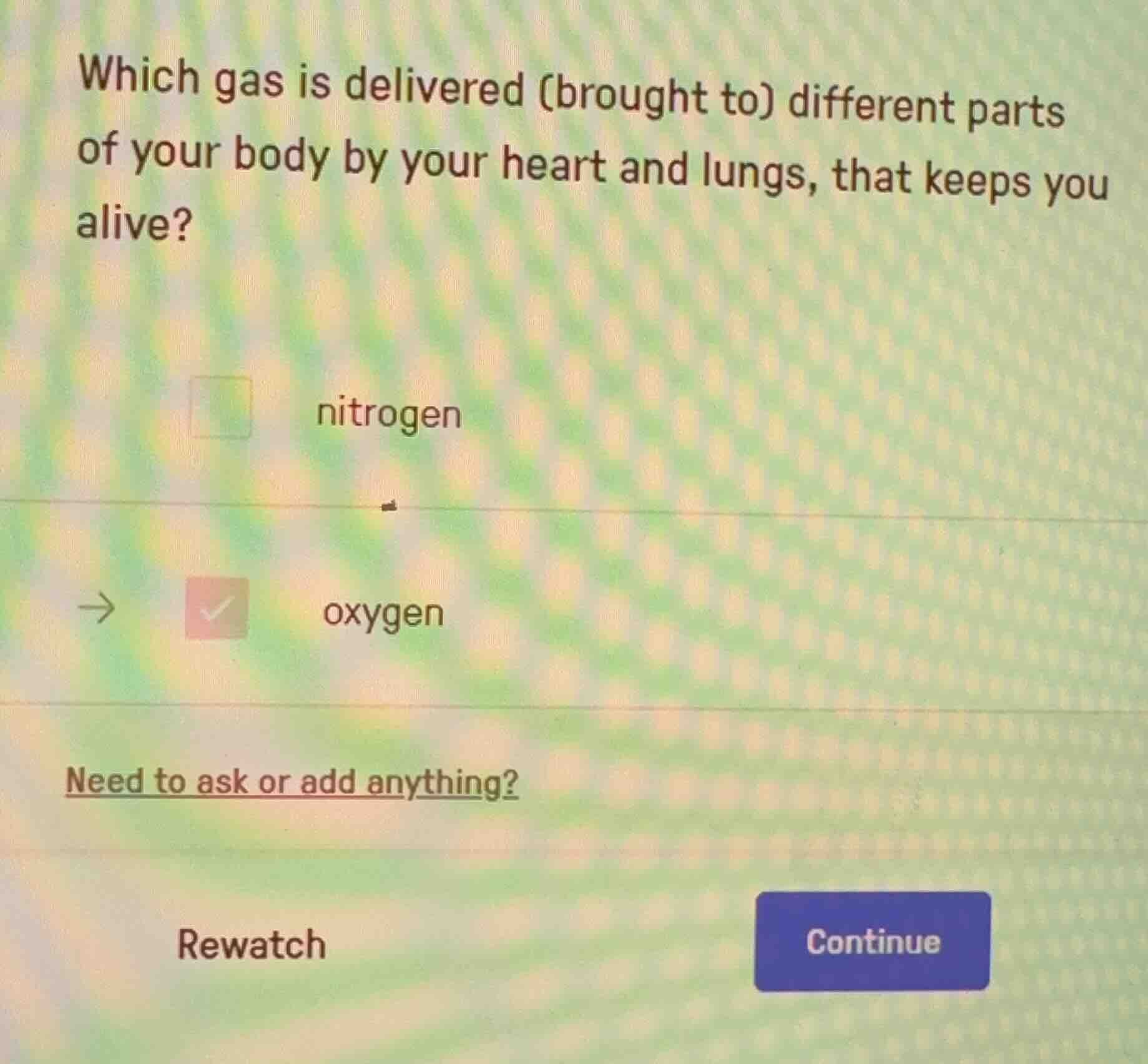 which gas is delivered (brought to) different parts of your body by you…