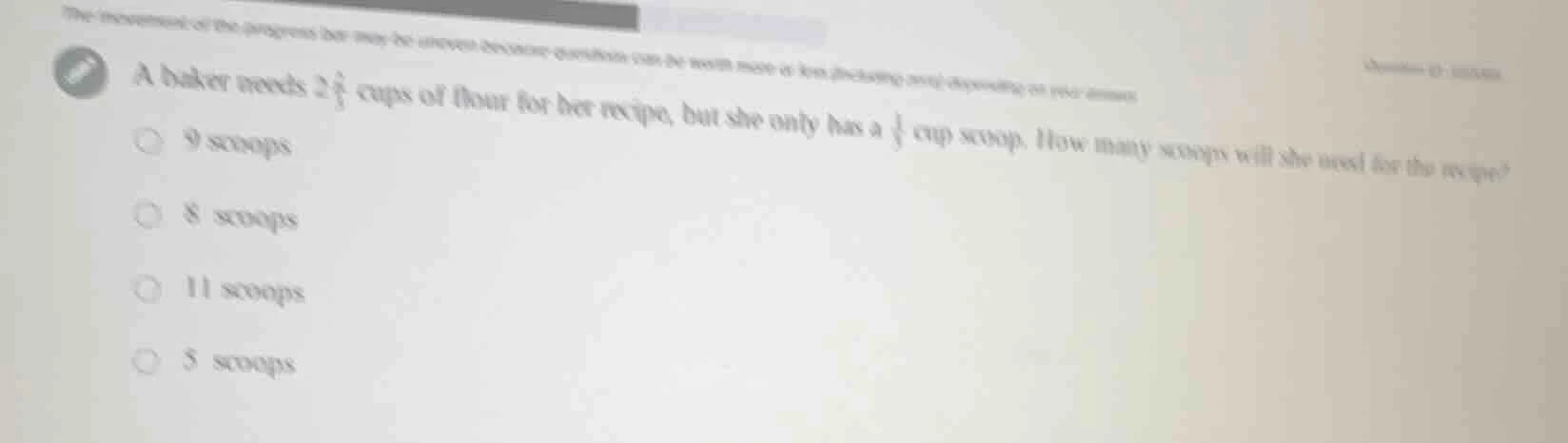 a baker needs 2\\frac{2}{3} cups of flour for her recipe, but she only …