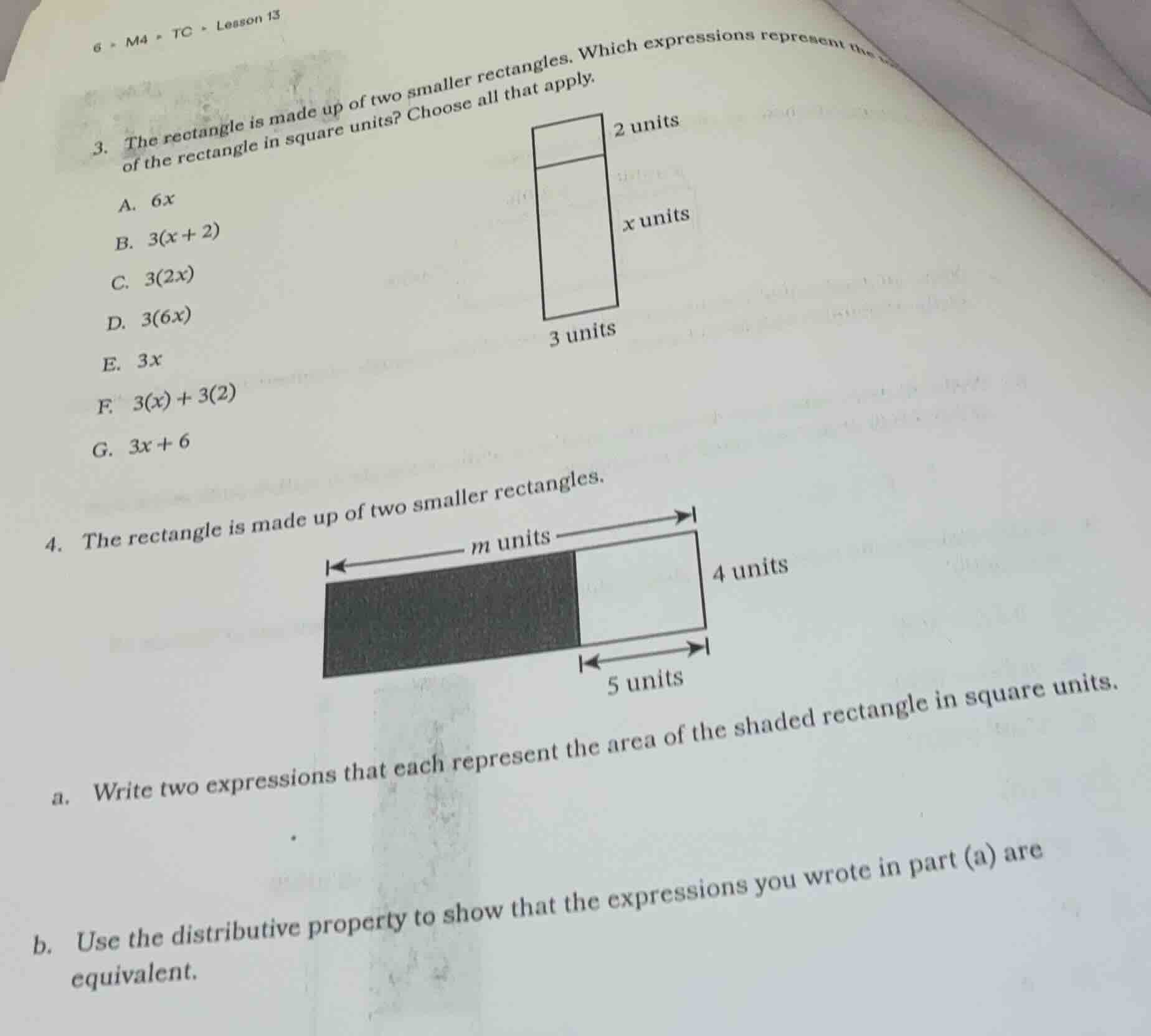 3. the rectangle is made up of two smaller rectangles. which expression…