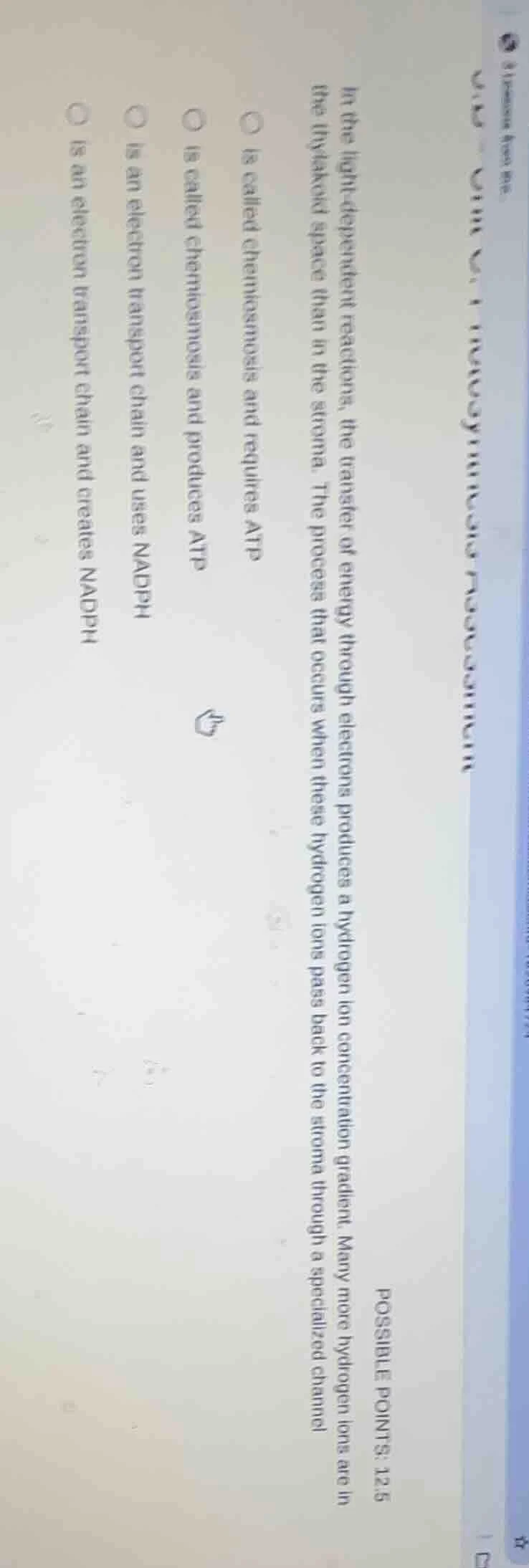 in the light - dependent reactions, the transfer of energy through elec…
