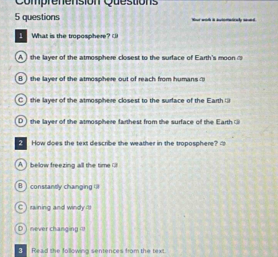 comprehension questions 5 questions your work is automatically saved. 1…