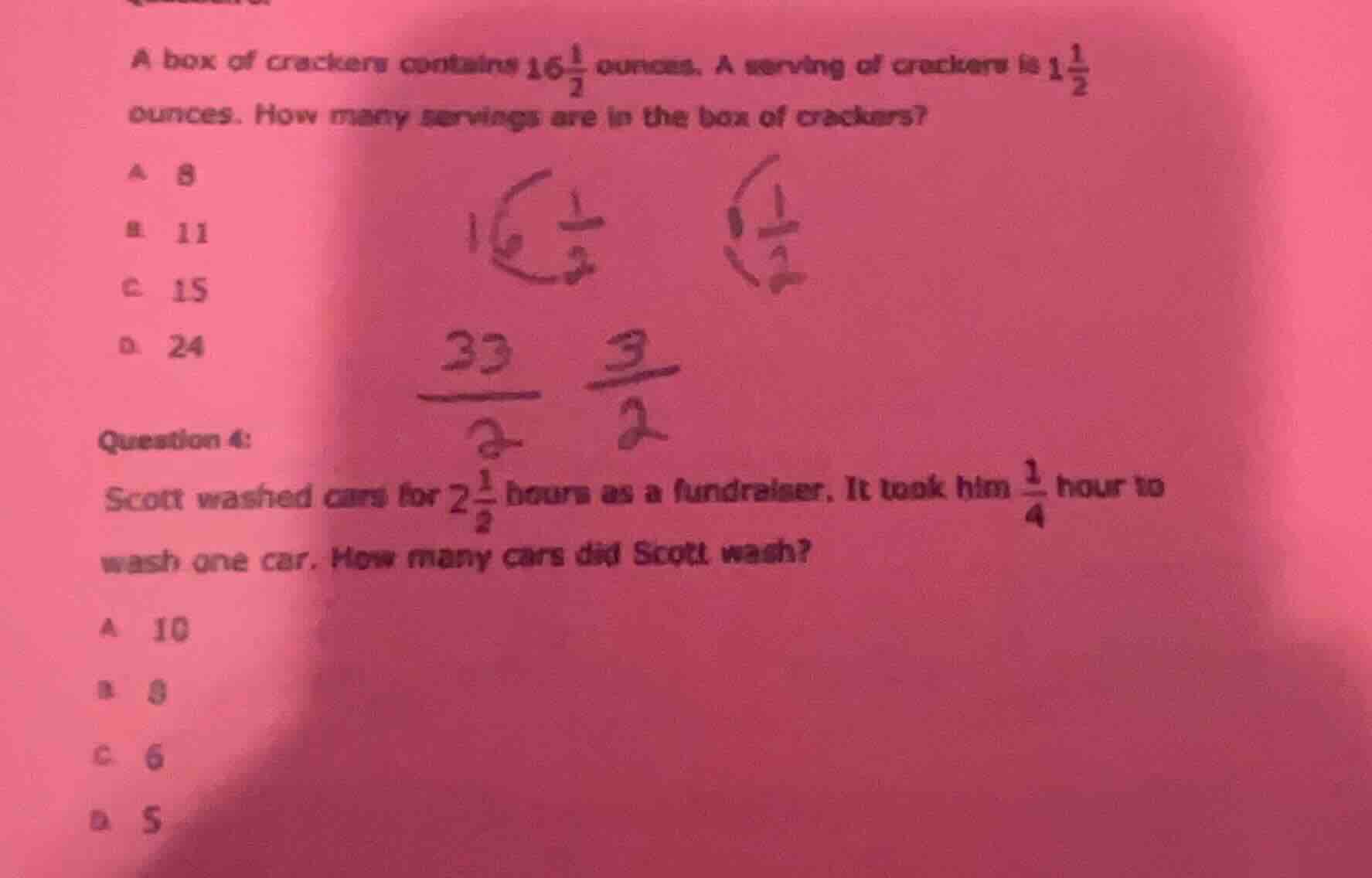 a box of crackers contains $16\\frac{1}{2}$ ounces. a serving of cracke…