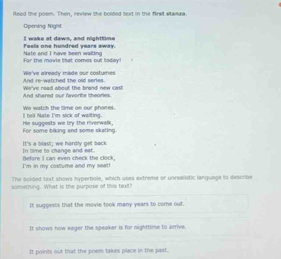 read the poem. then, review the bolded text in the first stanza. openin…