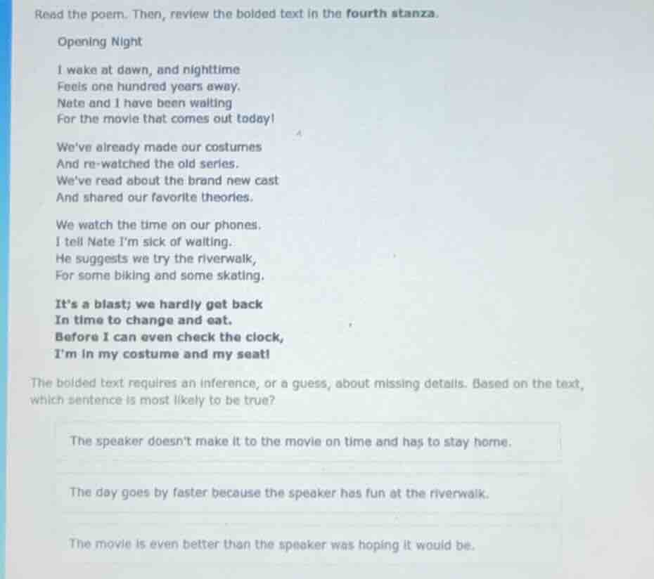 read the poem. then, review the bolded text in the fourth stanza. openi…