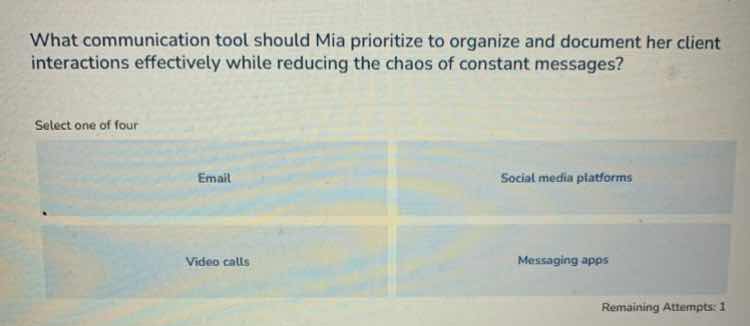 what communication tool should mia prioritize to organize and document …
