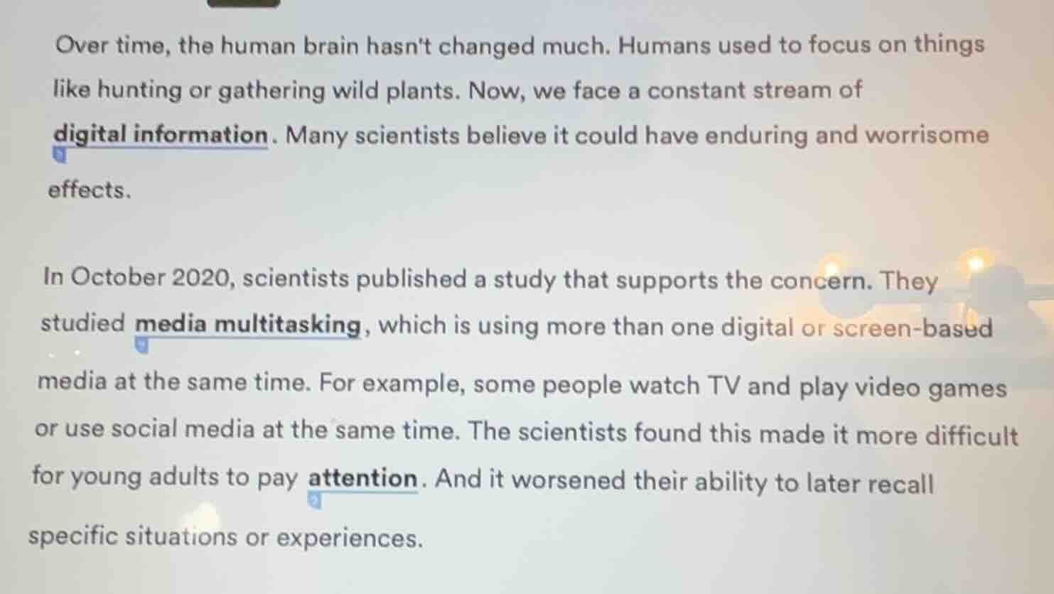 over time, the human brain hasnt changed much. humans used to focus on …