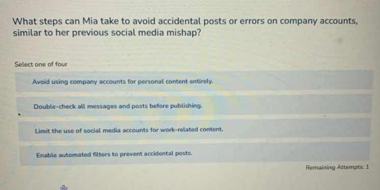 what steps can mia take to avoid accidental posts or errors on company …
