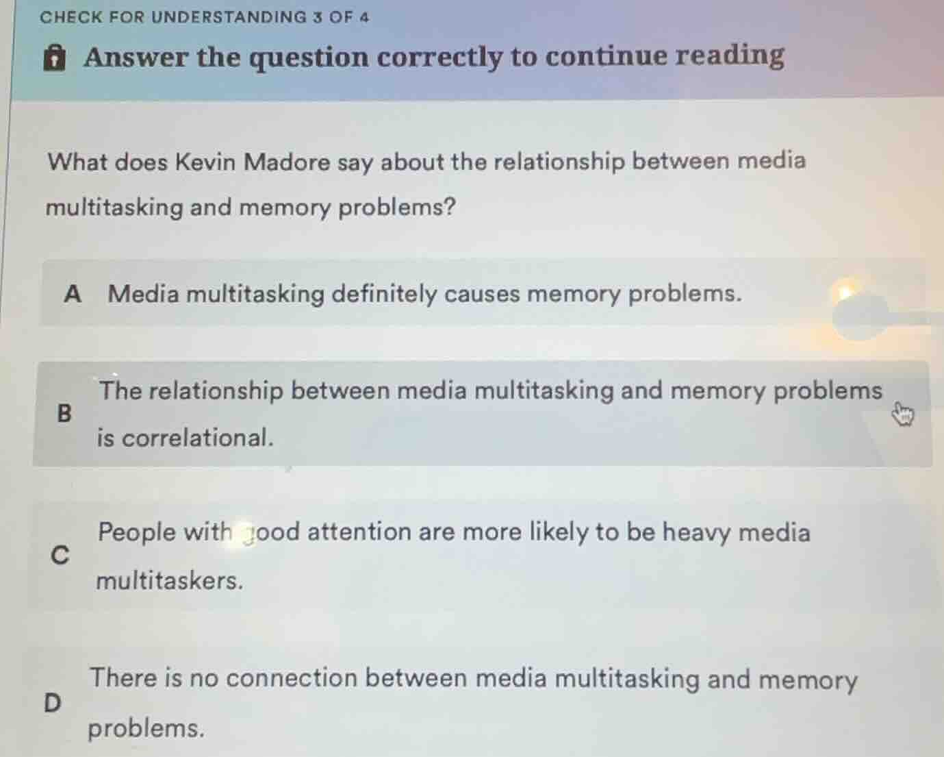 check for understanding 3 of 4 answer the question correctly to continu…