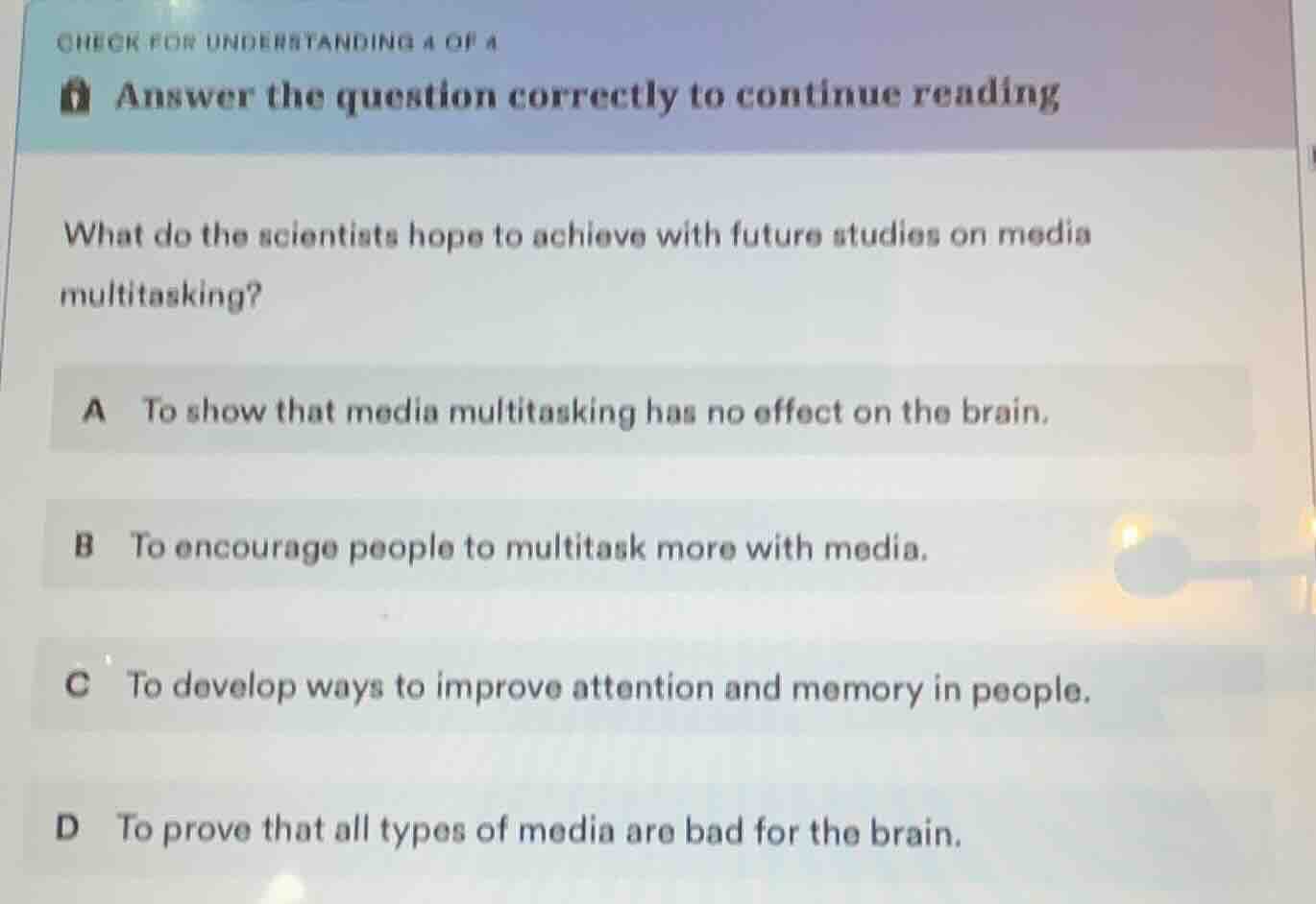 check for understanding 4 of 4 answer the question correctly to continu…