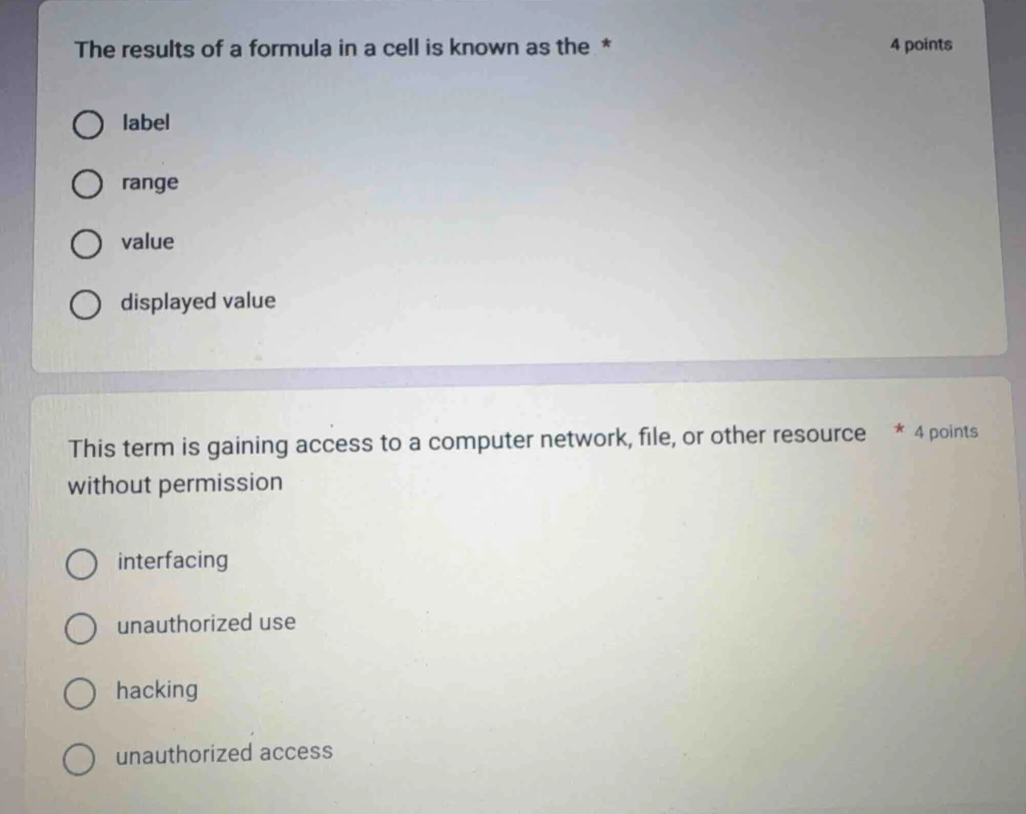 the results of a formula in a cell is known as the * label range value …
