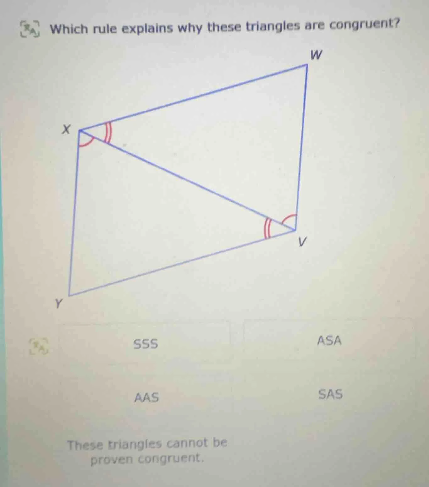 which rule explains why these triangles are congruent? options: sss, as…