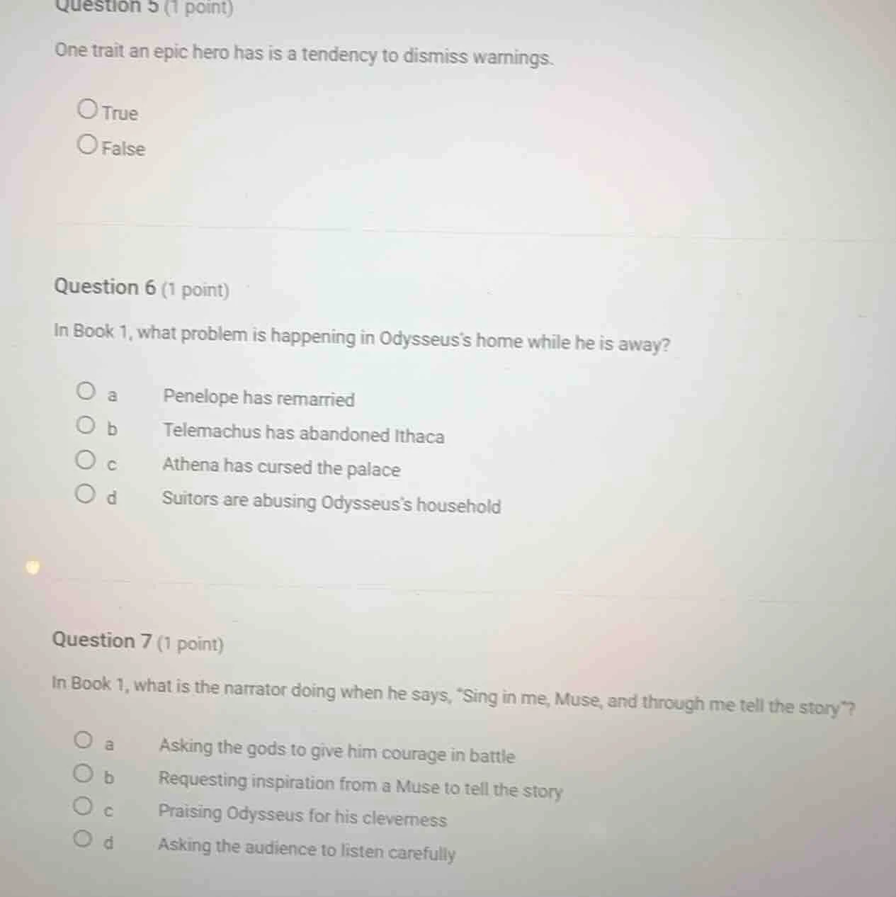 question 5 (1 point) one trait an epic hero has is a tendency to dismis…