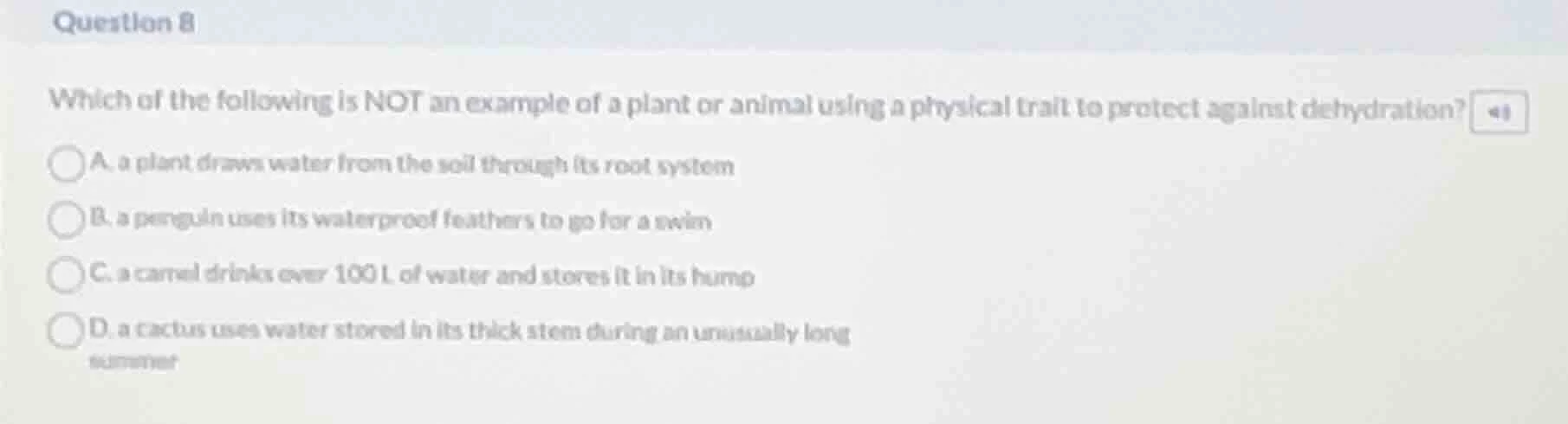 question 8 which of the following is not an example of a plant or anima…