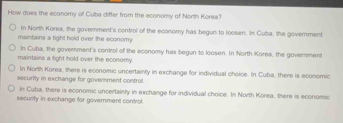 how does the economy of cuba differ from the economy of north korea? ○ …