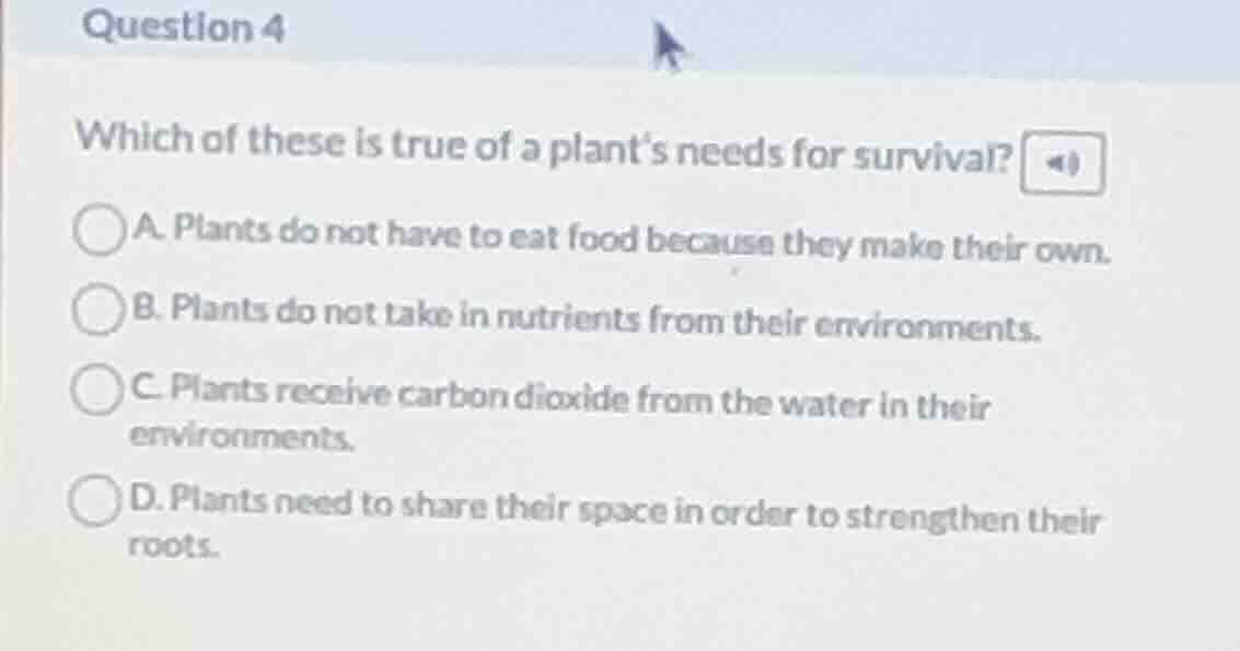 question 4 which of these is true of a plant’s needs for survival? a. p…