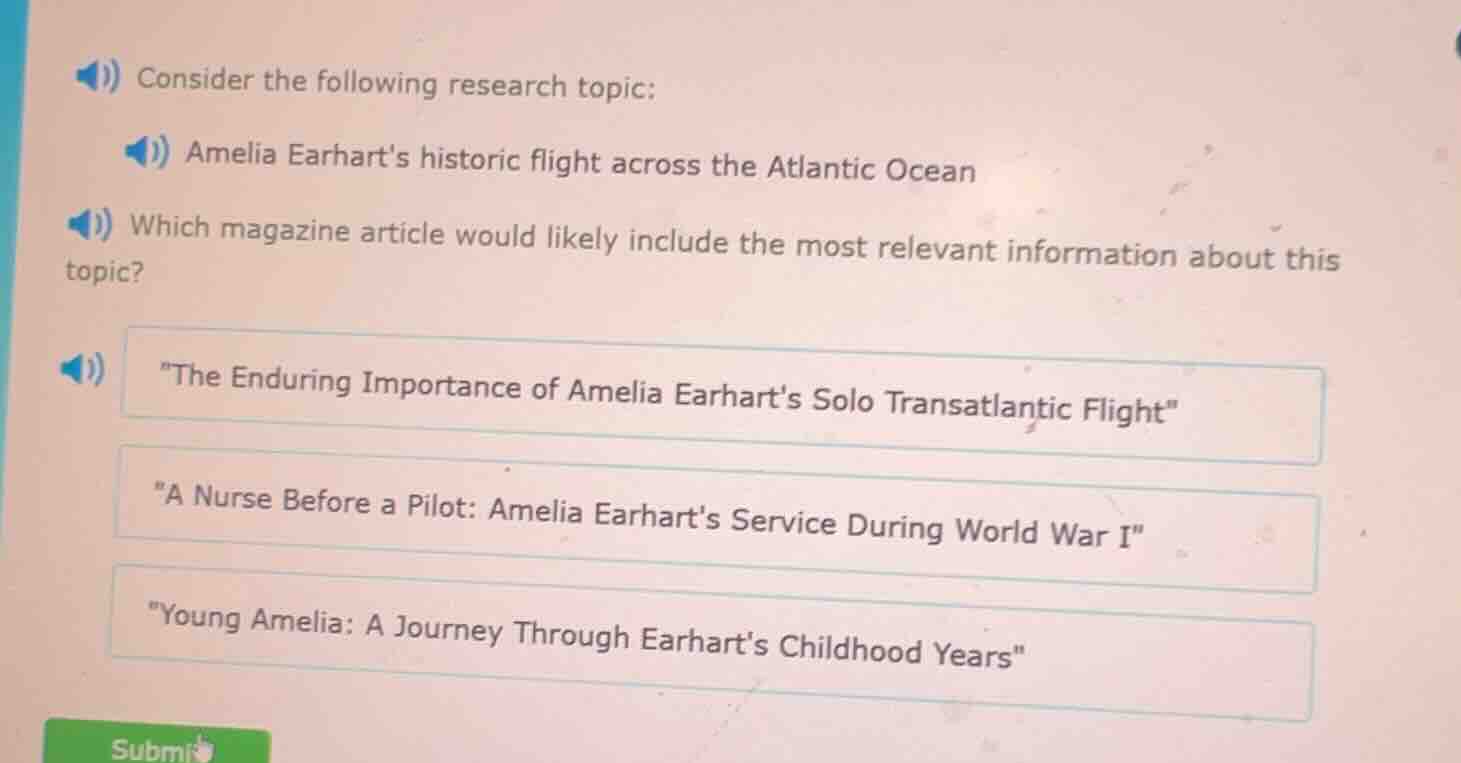 consider the following research topic: amelia earharts historic flight …