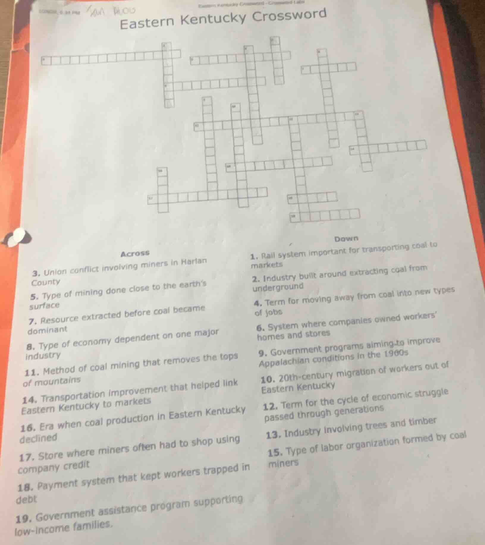 eastern kentucky crossword across 3. union conflict involving miners in…