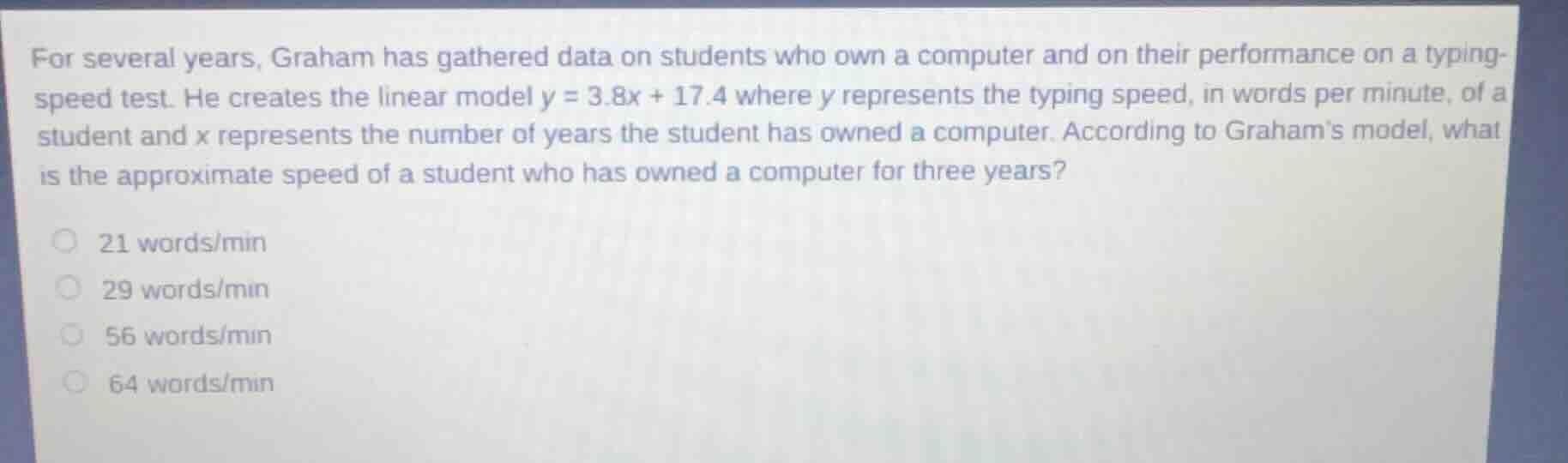 for several years, graham has gathered data on students who own a compu…