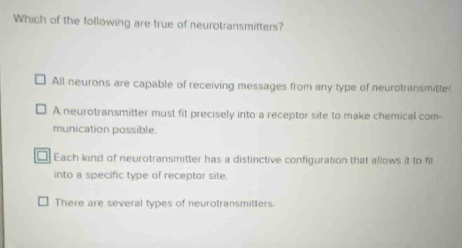 which of the following are true of neurotransmitters? all neurons are c…