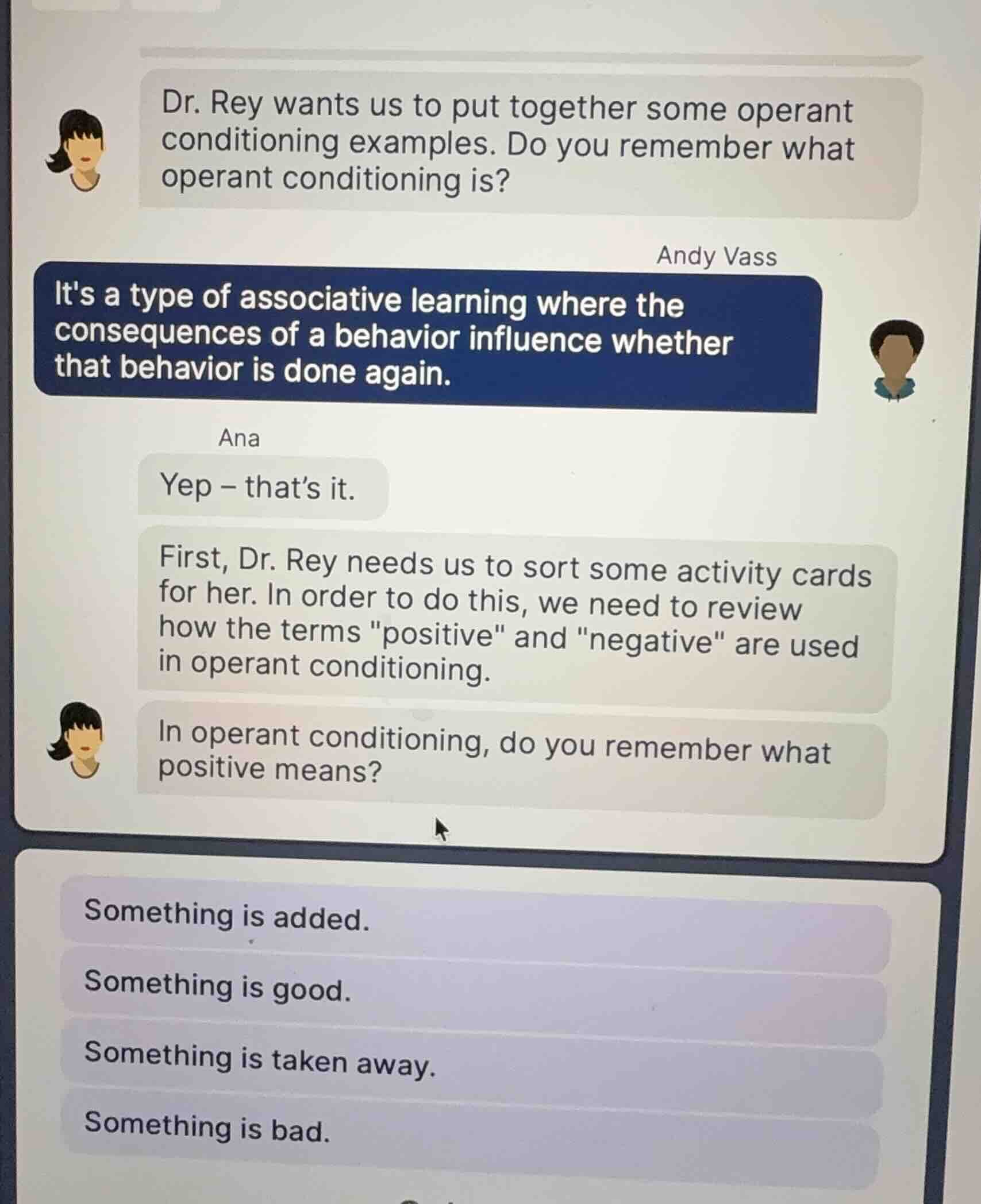 dr. rey wants us to put together some operant conditioning examples. do…