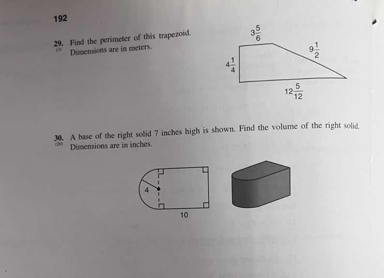 192 29. find the perimeter of this trapezoid. dimensions are in meters.…