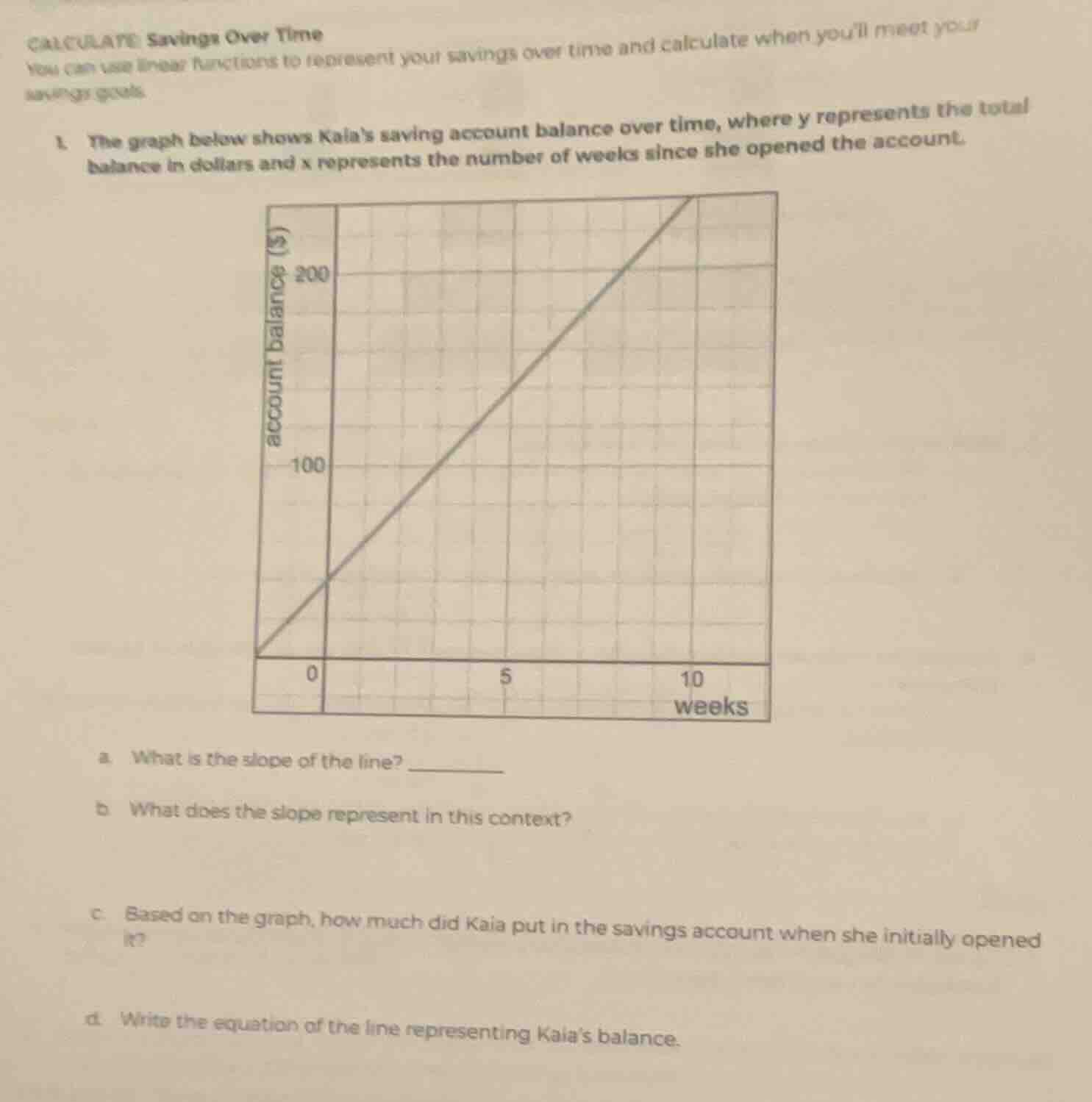 calculate: savings over time you can use linear functions to represent …