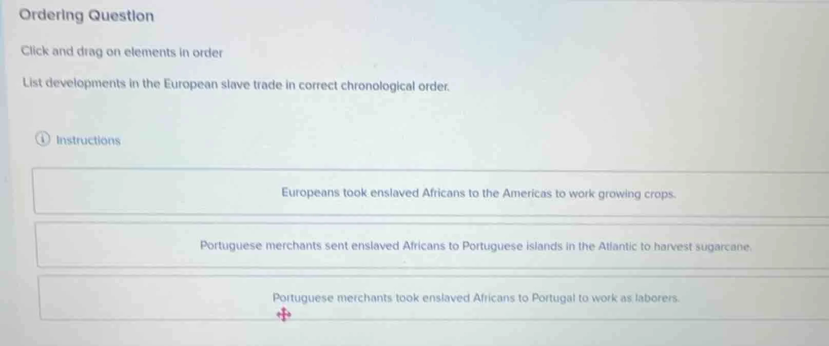 ordering question click and drag on elements in order list developments…