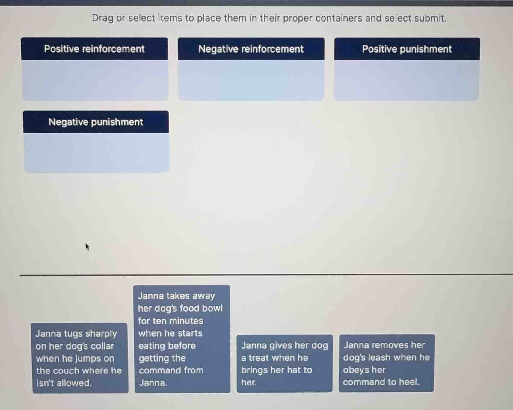 drag or select items to place them in their proper containers and selec…