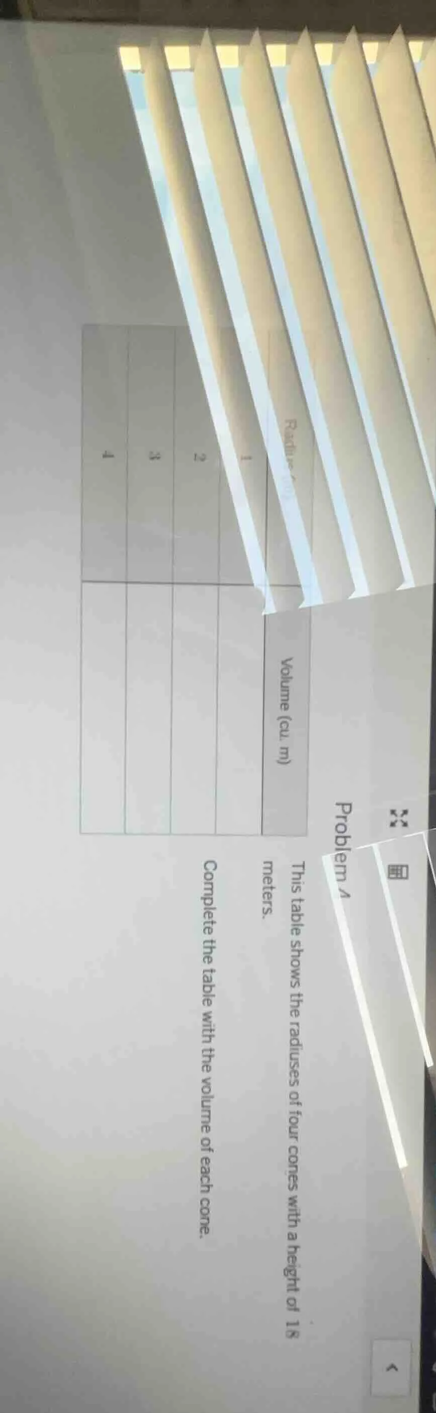 problem a this table shows the radiuses of four cones with a height of …