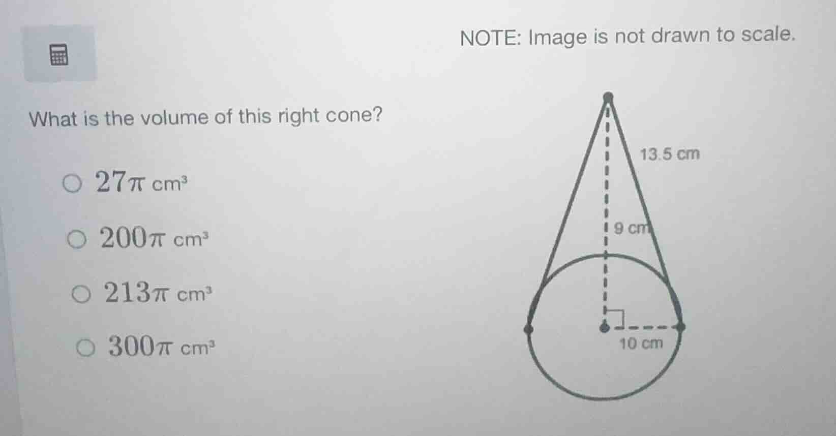 note: image is not drawn to scale. what is the volume of this right con…