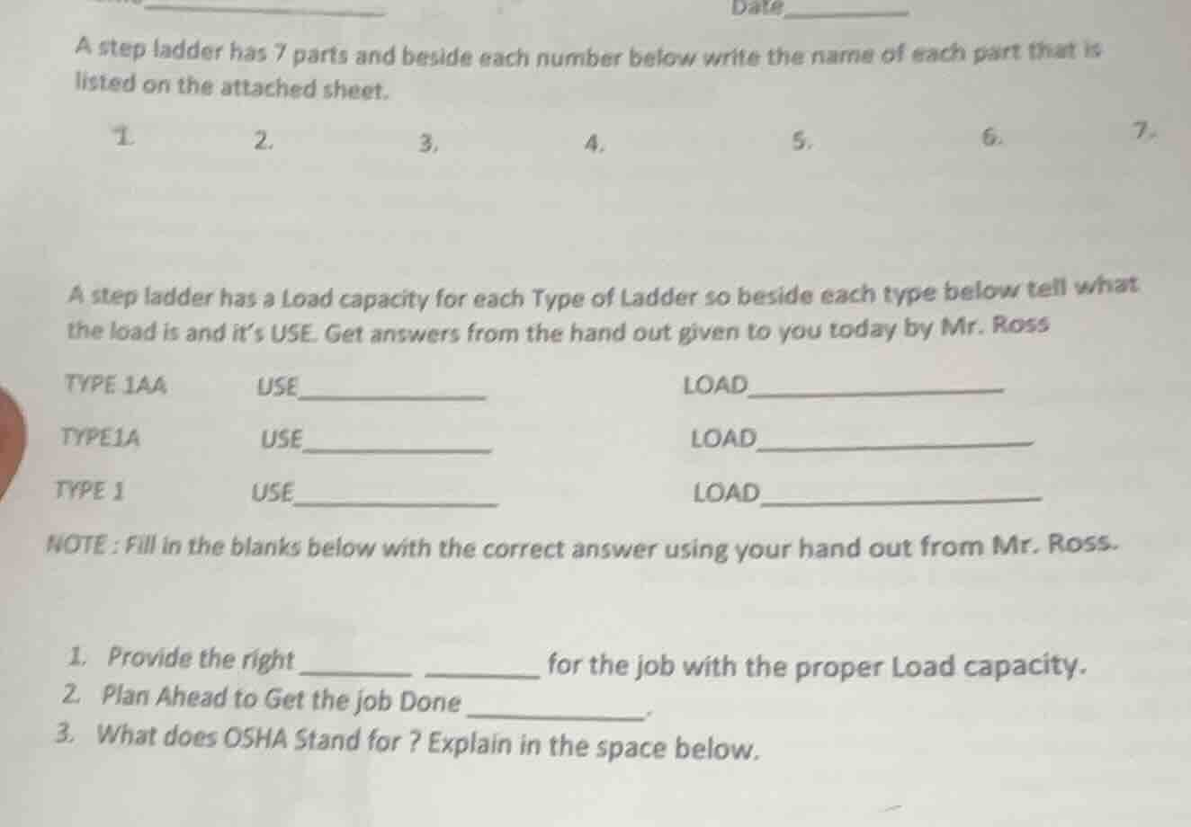 a step ladder has 7 parts and beside each number below write the name o…