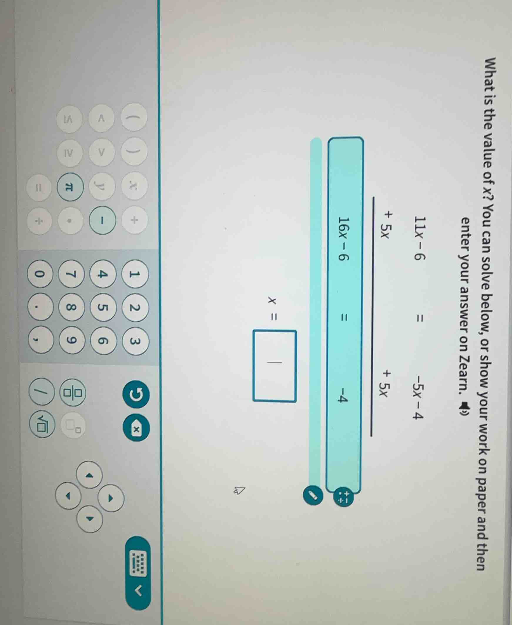 what is the value of x? you can solve below, or show your work on paper…
