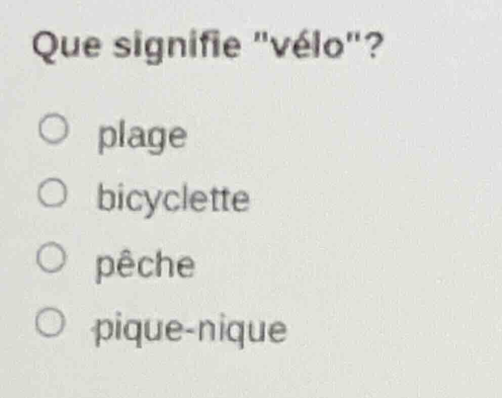 que signifie \vélo\? plage bicyclette pêche pique - nique