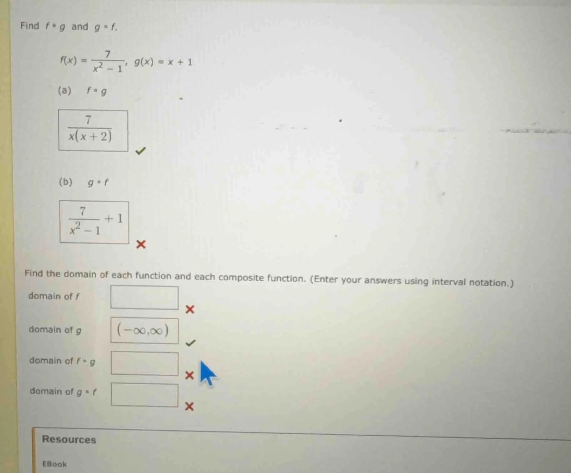 find $f \\circ g$ and $g \\circ f$. \\( f(x) = \\dfrac{7}{x^2 - 1},\\ g…