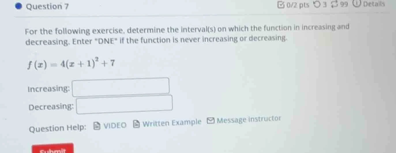 question 7 for the following exercise, determine the interval(s) on whi…