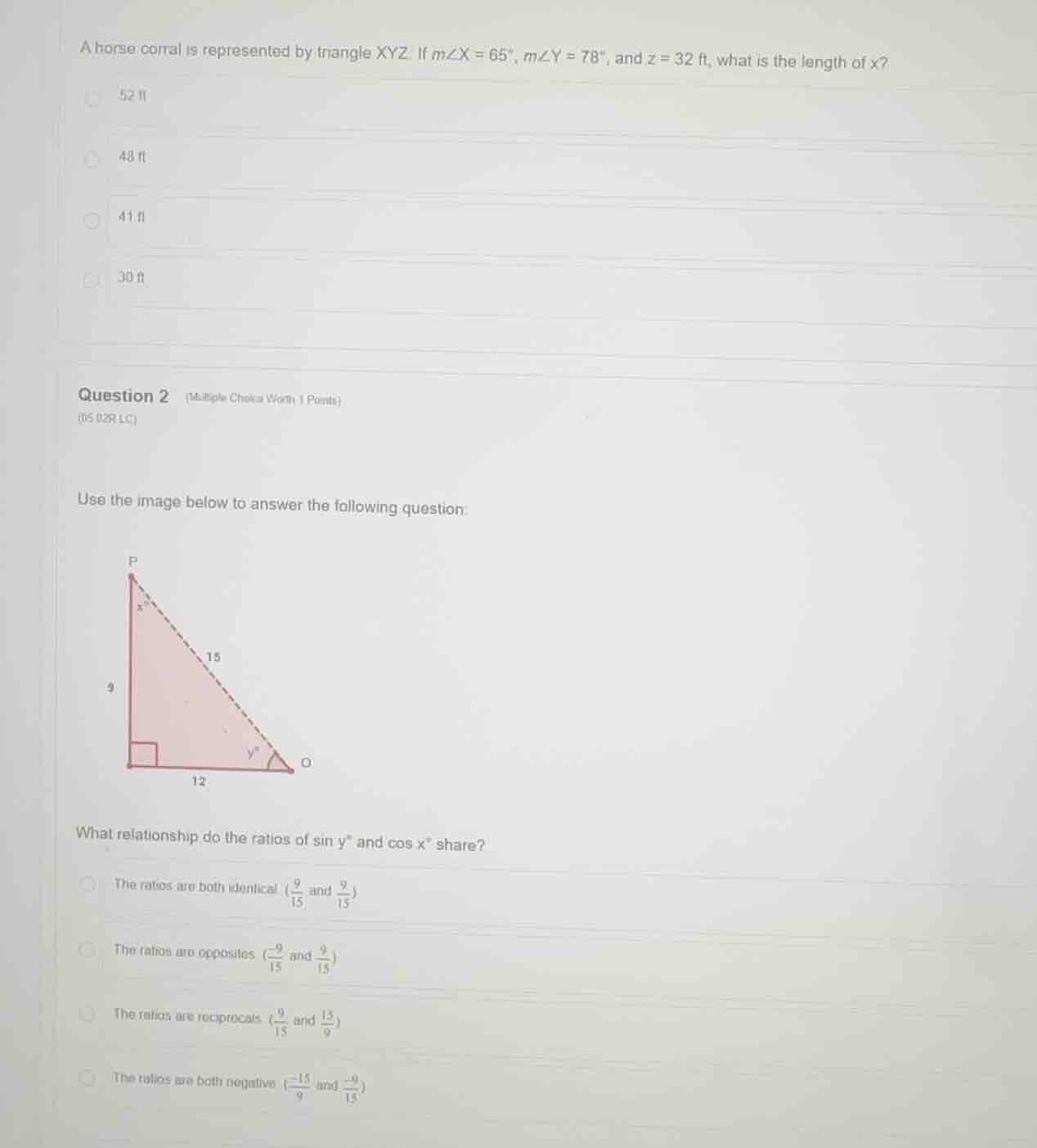 a horse corral is represented by triangle xyz. if ( mangle x = 65^circ …