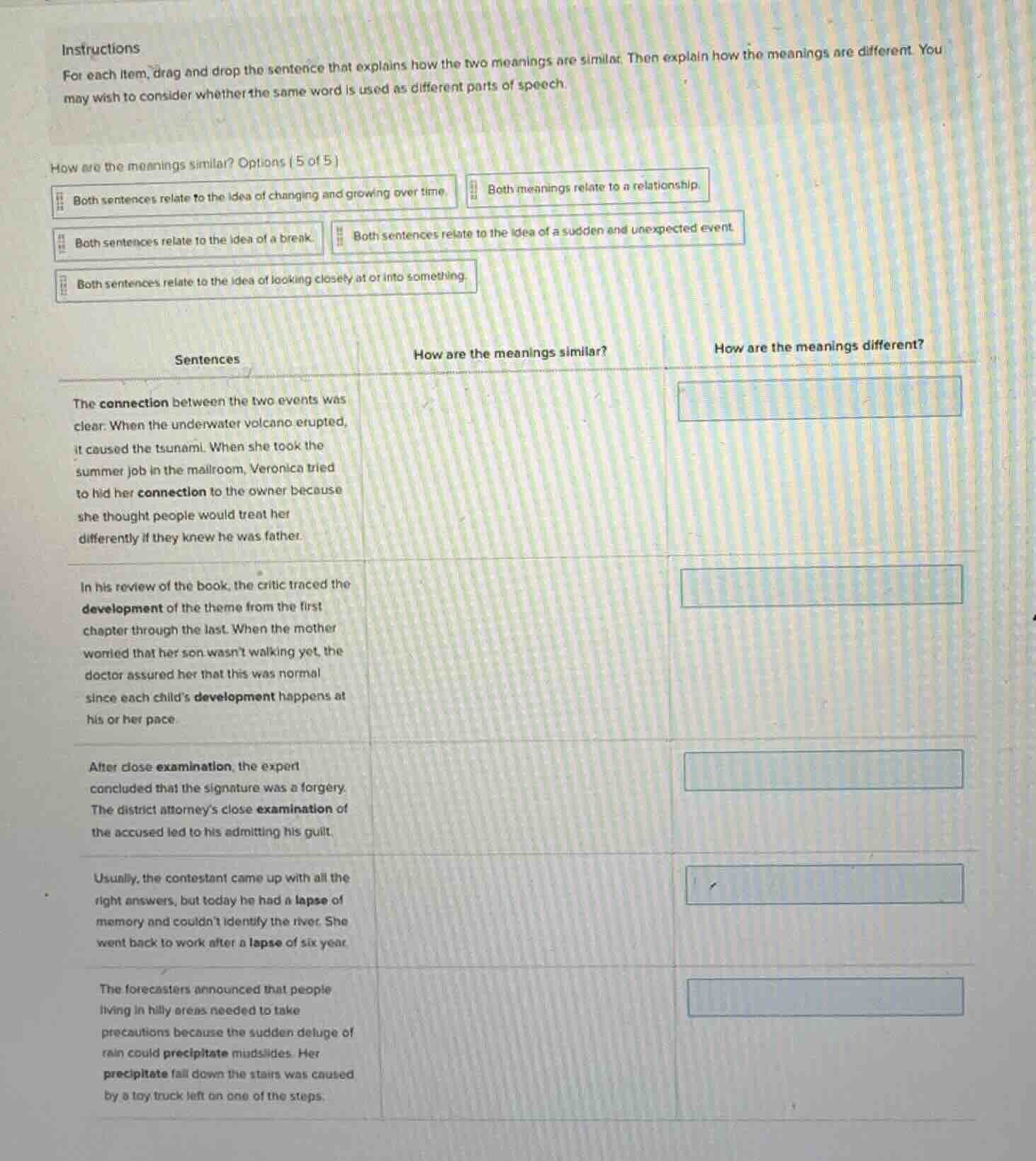 instructions for each item, drag and drop the sentence that explains ho…