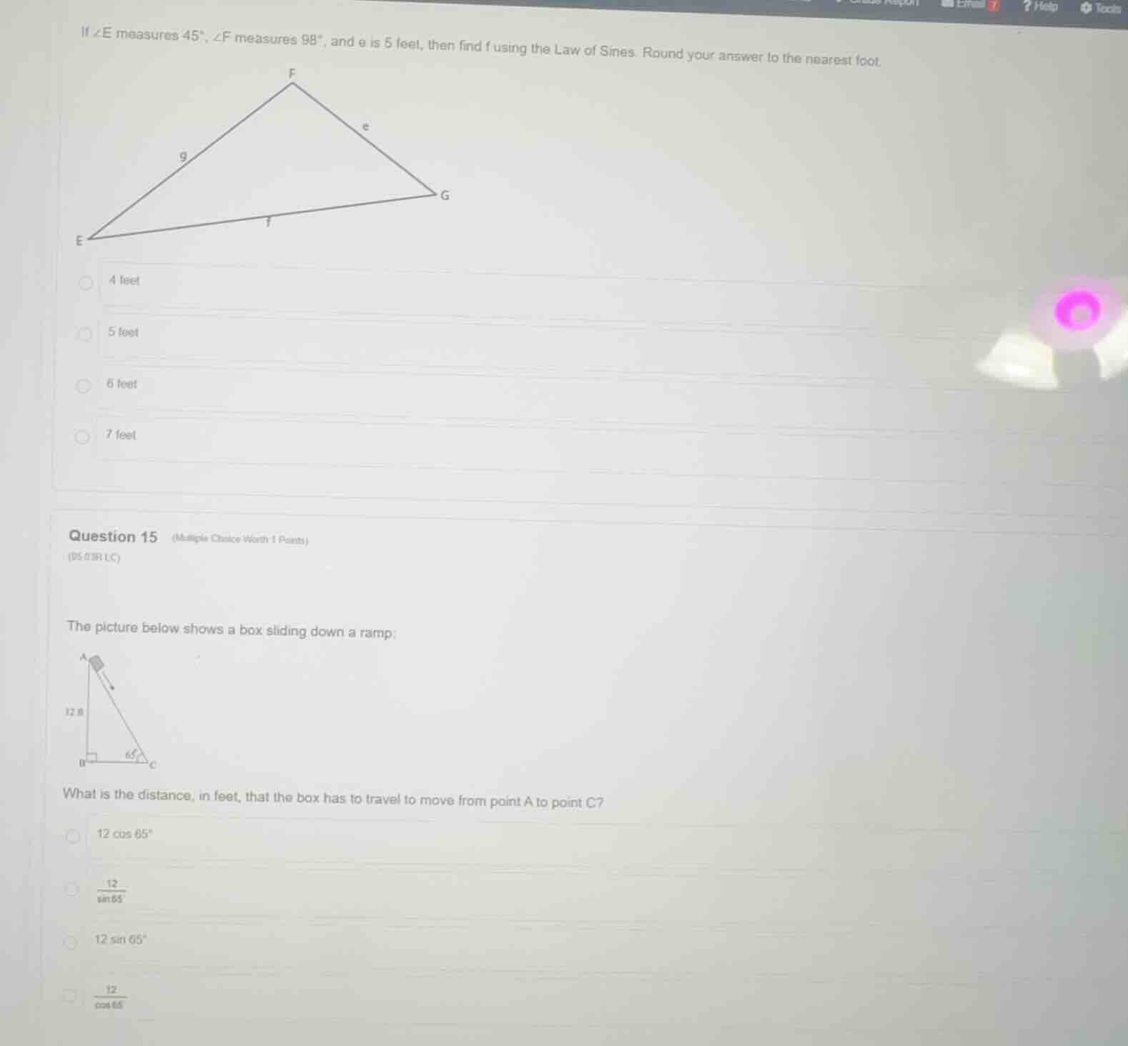 if $\\angle e$ measures $45^\\circ$, $\\angle f$ measures $98^\\circ$, …