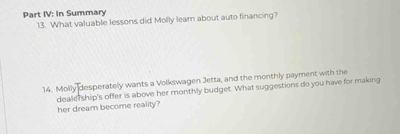 part iv: in summary 13. what valuable lessons did molly learn about aut…
