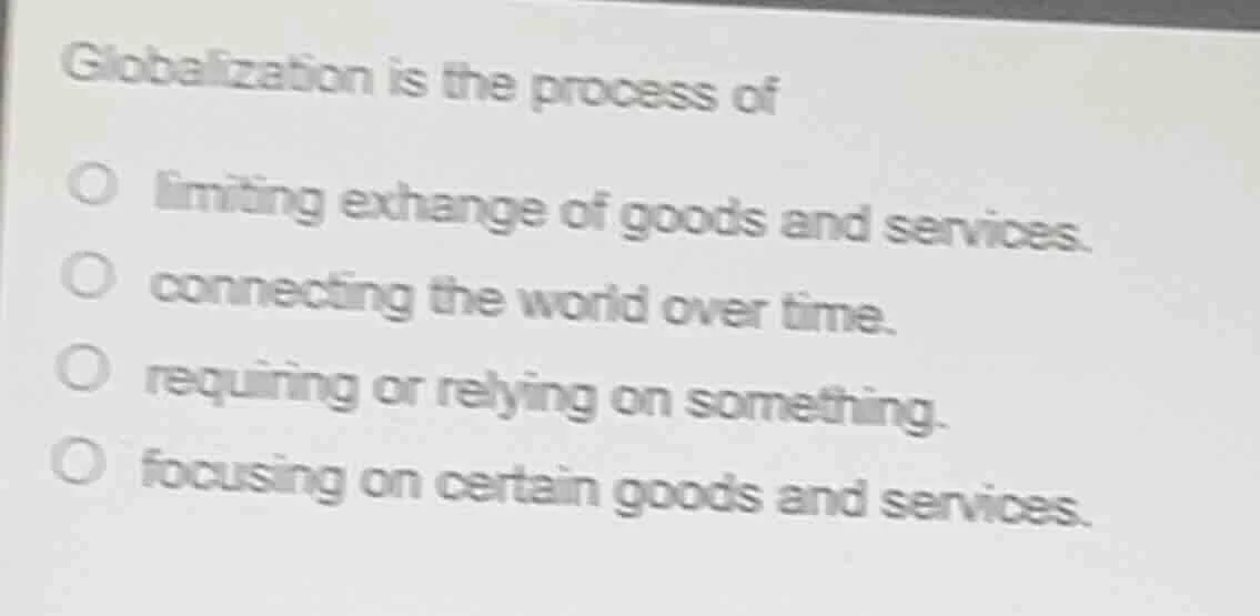 globalization is the process of limiting exchange of goods and services…