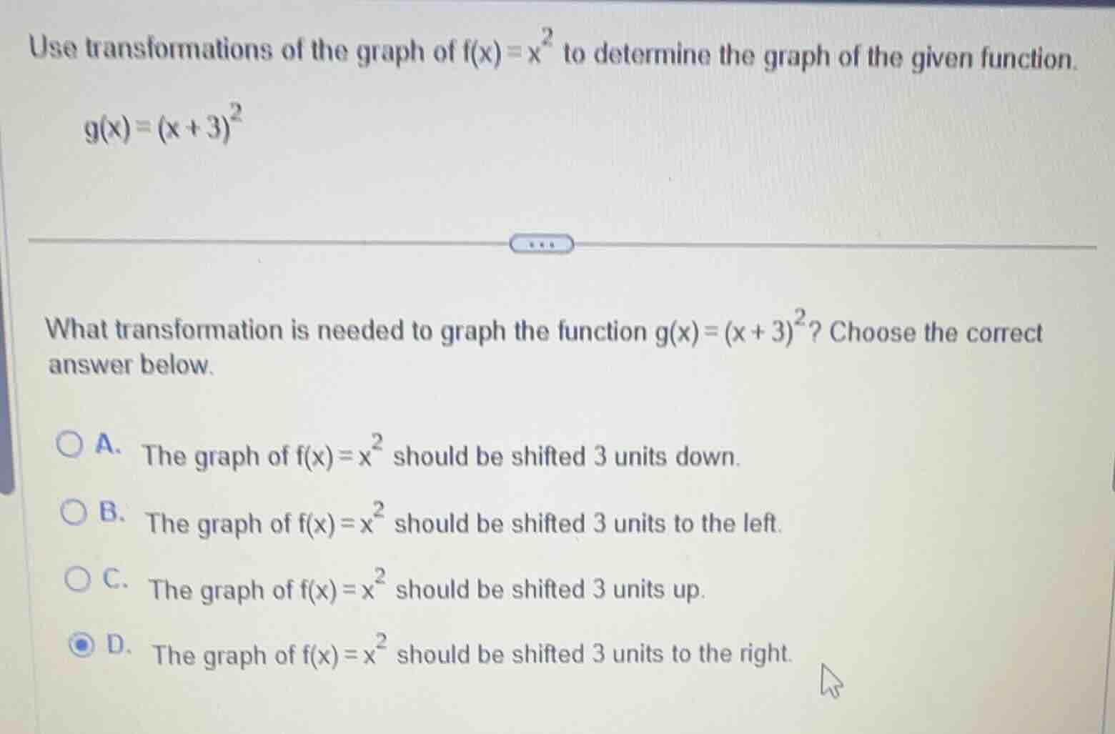 use transformations of the graph of $f(x)=x^{2}$ to determine the graph…