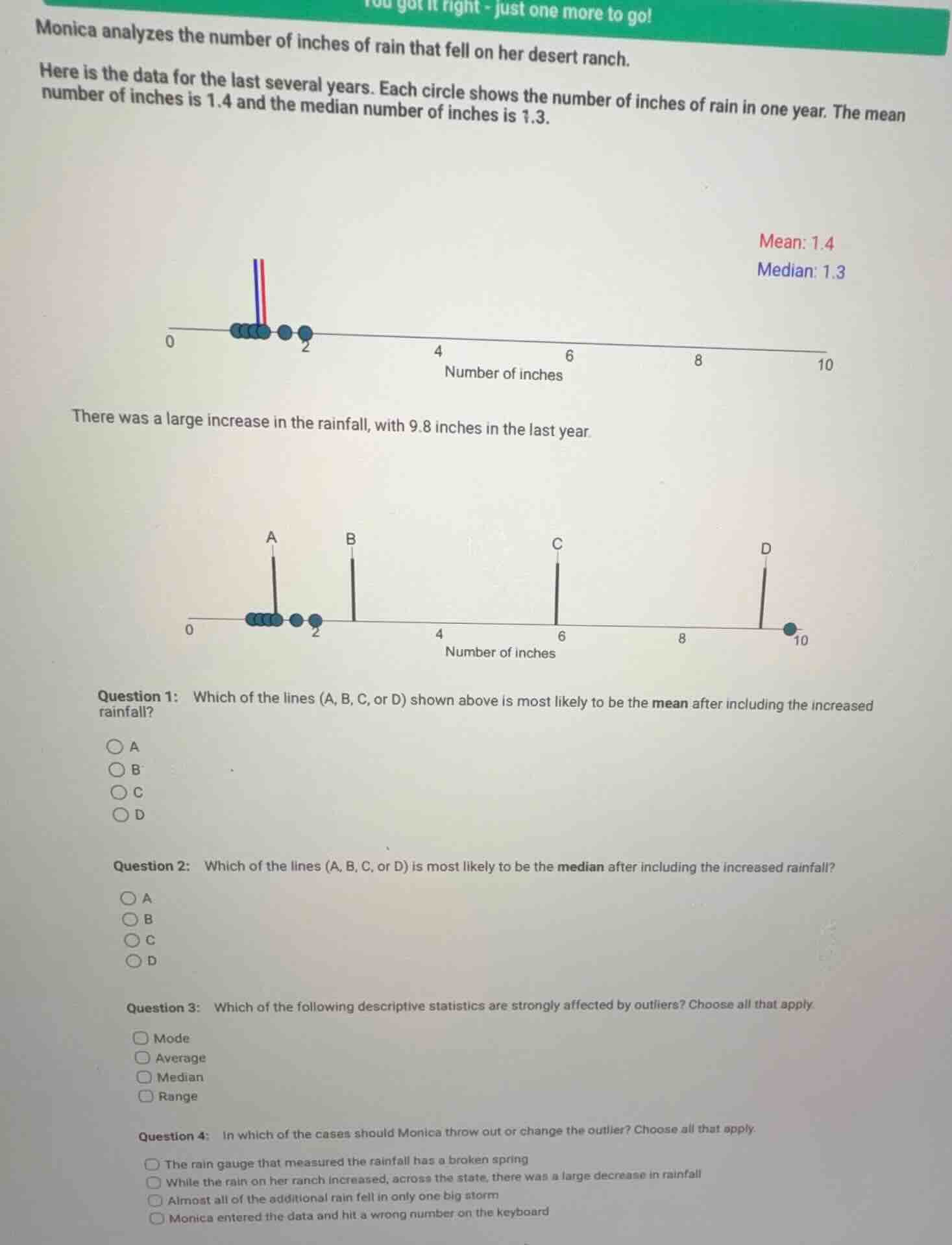 monica analyzes the number of inches of rain that fell on her desert ra…