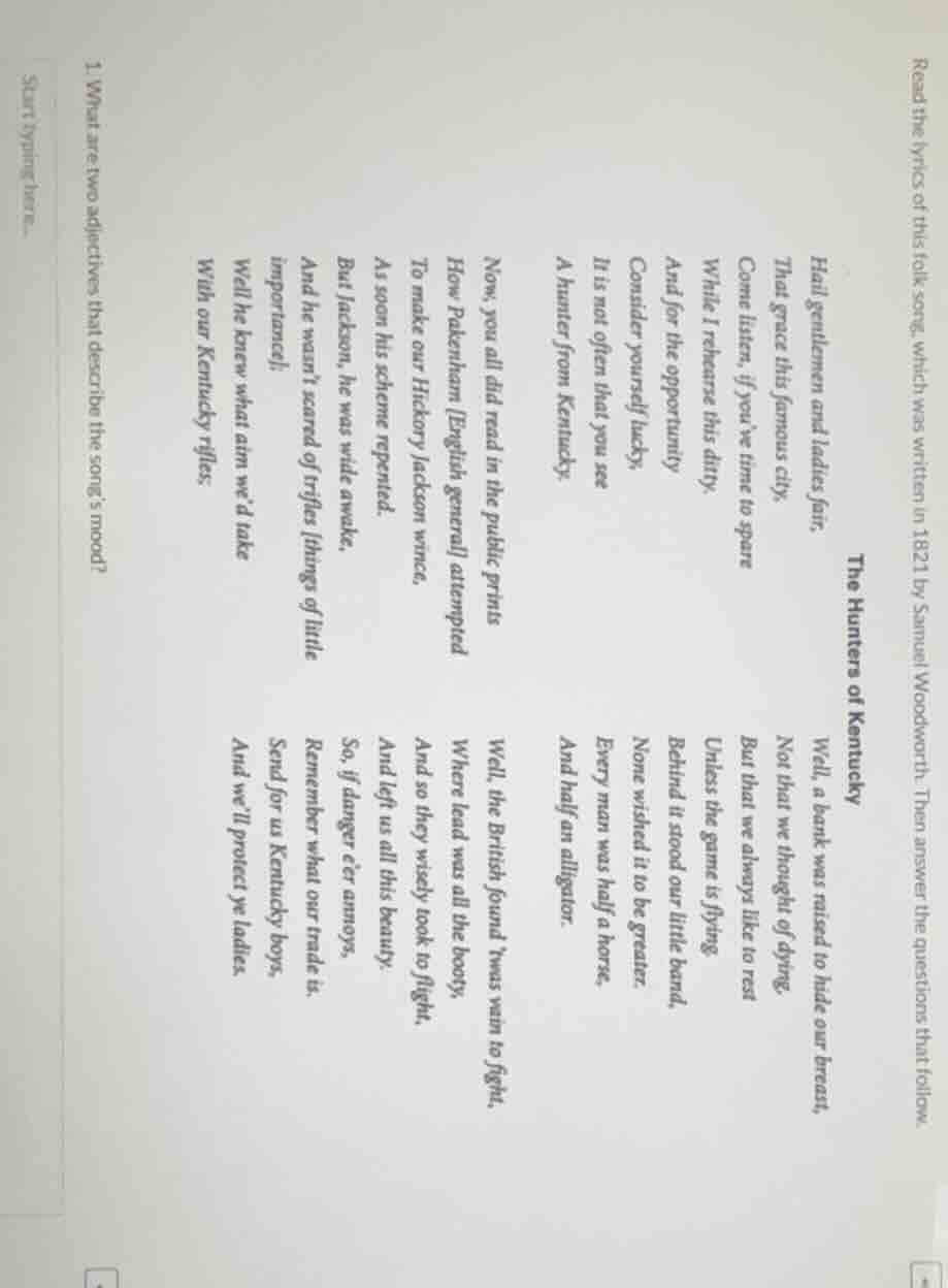 read the lyrics of this folk song, which was written in 1821 by samuel …