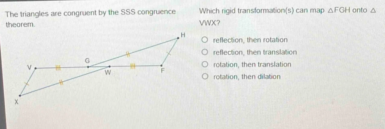 the triangles are congruent by the sss congruence theorem. which rigid …