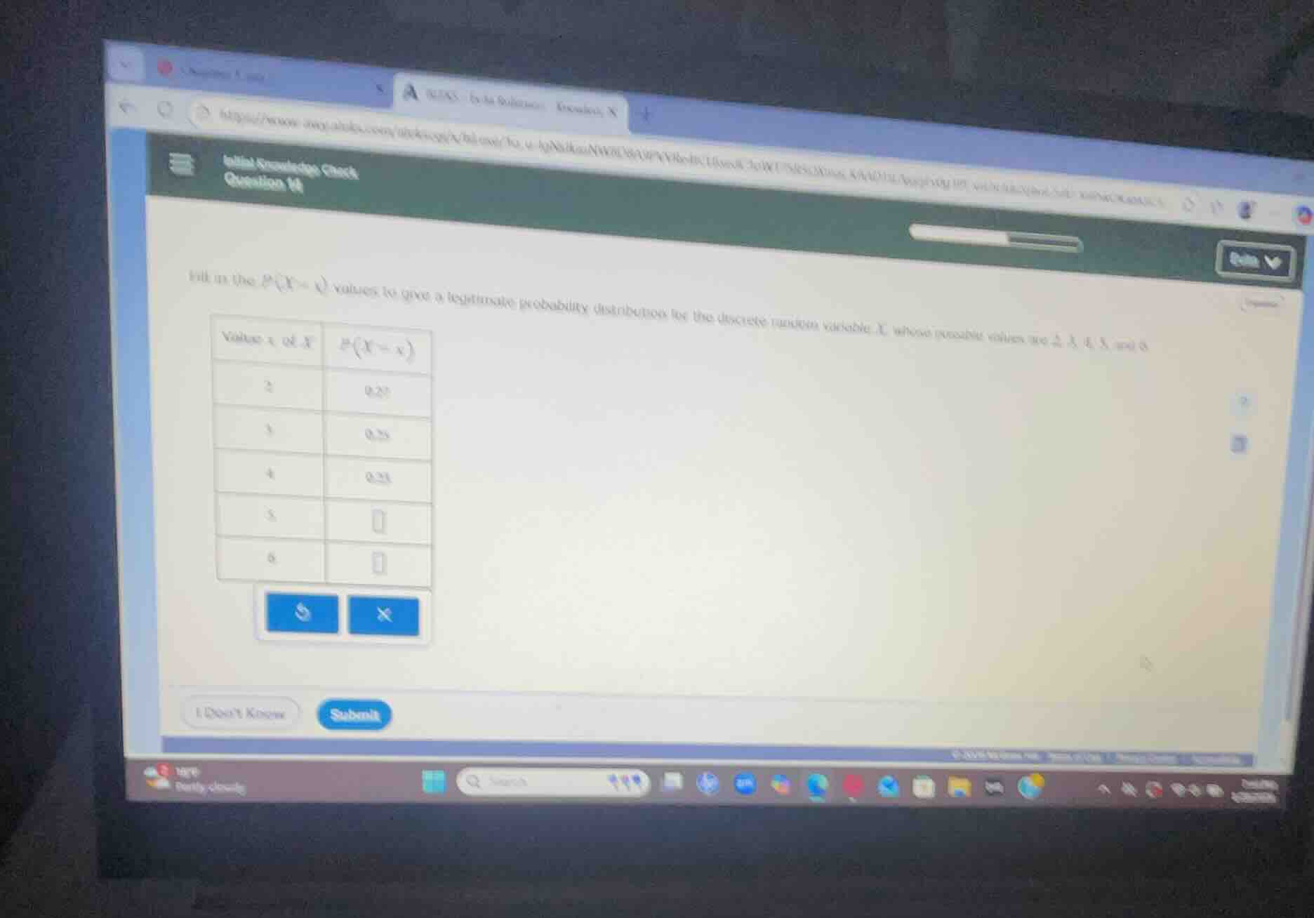 initial knowledge check question 14 fill in the $p(x = x)$ values to gi…