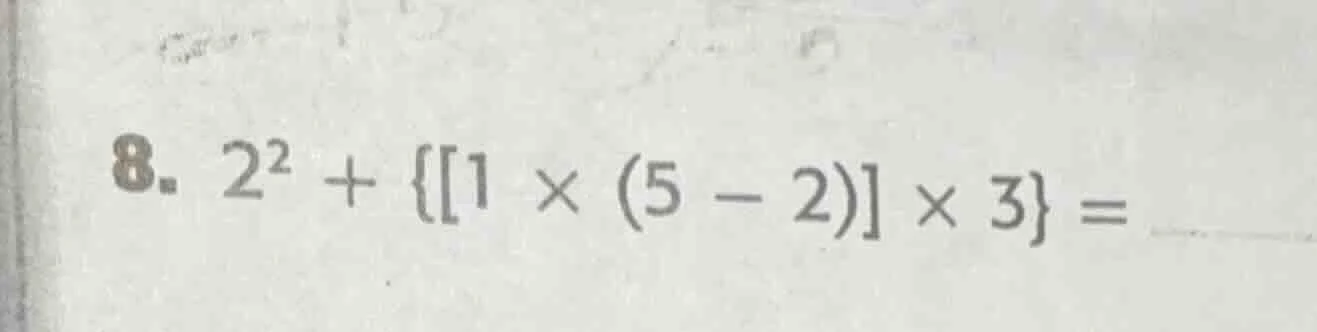 8. $2^2 + \\{1 \\times (5 - 2) \\times 3\\} =$