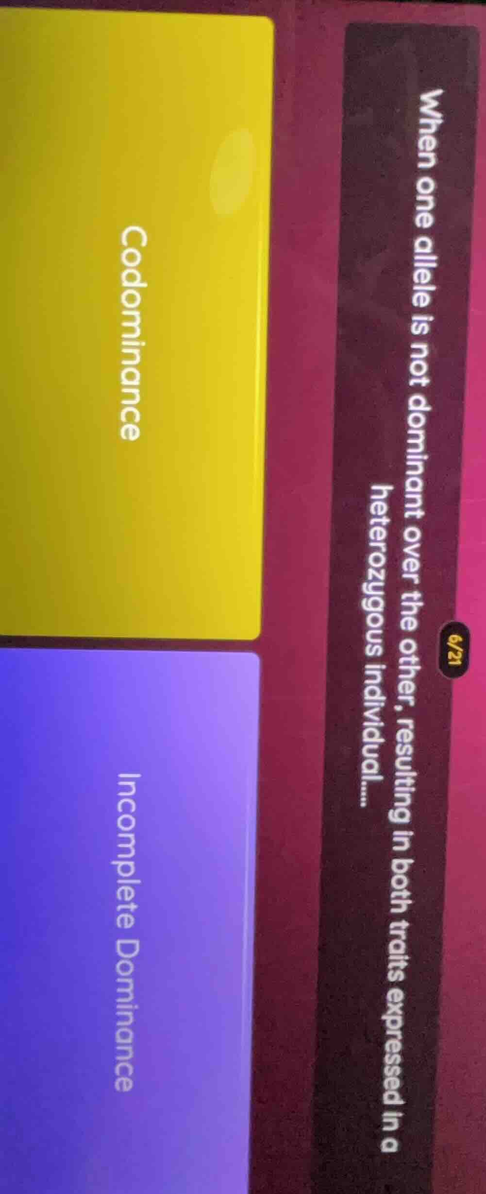 when one allele is not dominant over the other, resulting in both trait…