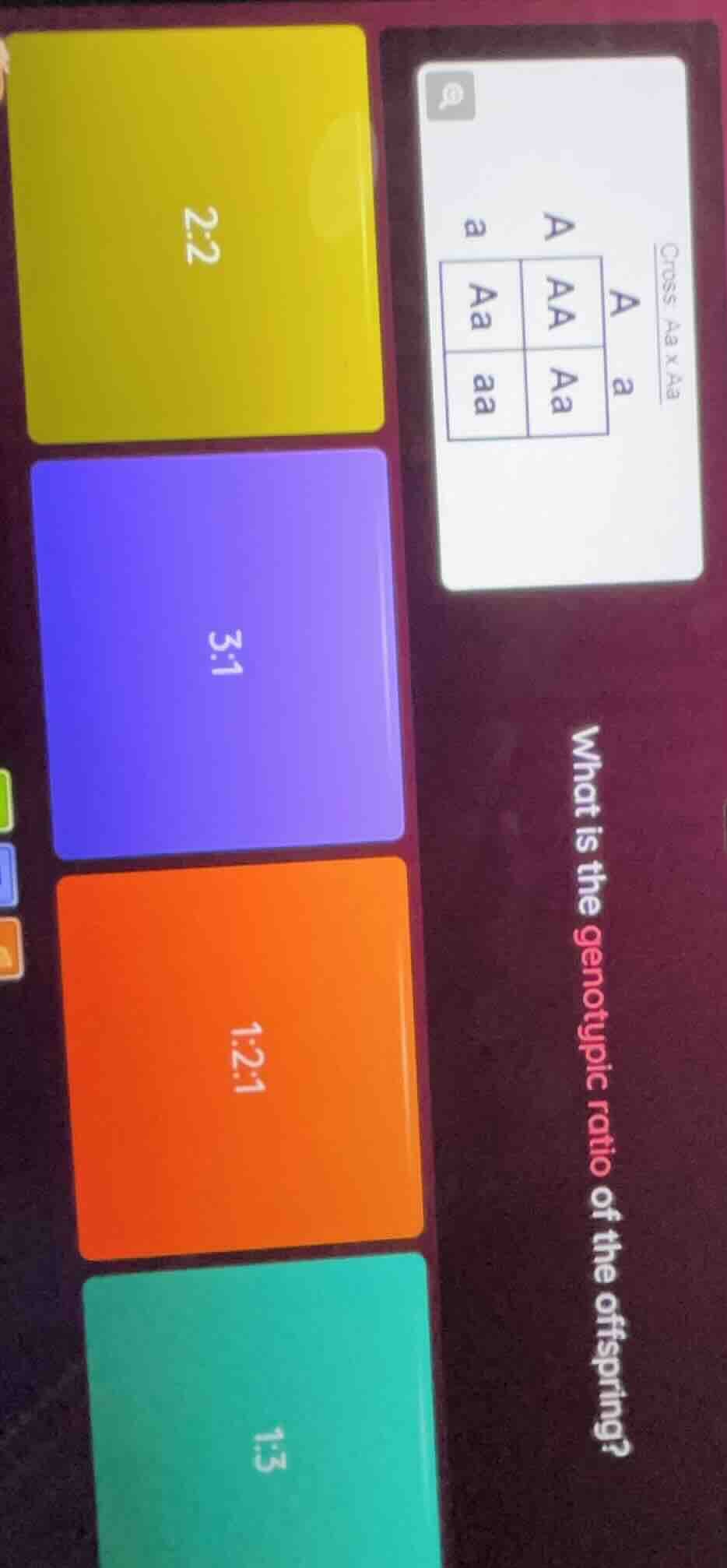 cross aa × aa what is the genotypic ratio of the offspring? (options: 2…